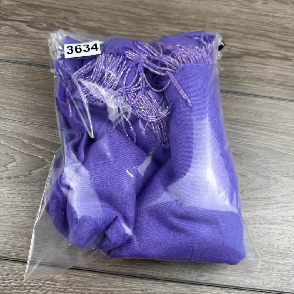 Handmade Nepal Kids Pashmina Silk Beaded Fringe Scarf Wrap Purple OS
